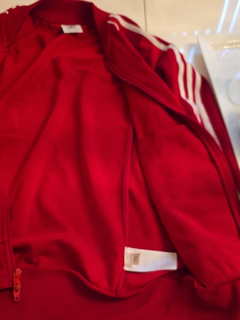 adidas Red Track Jacket with White Stripes - Picture 3 of 4